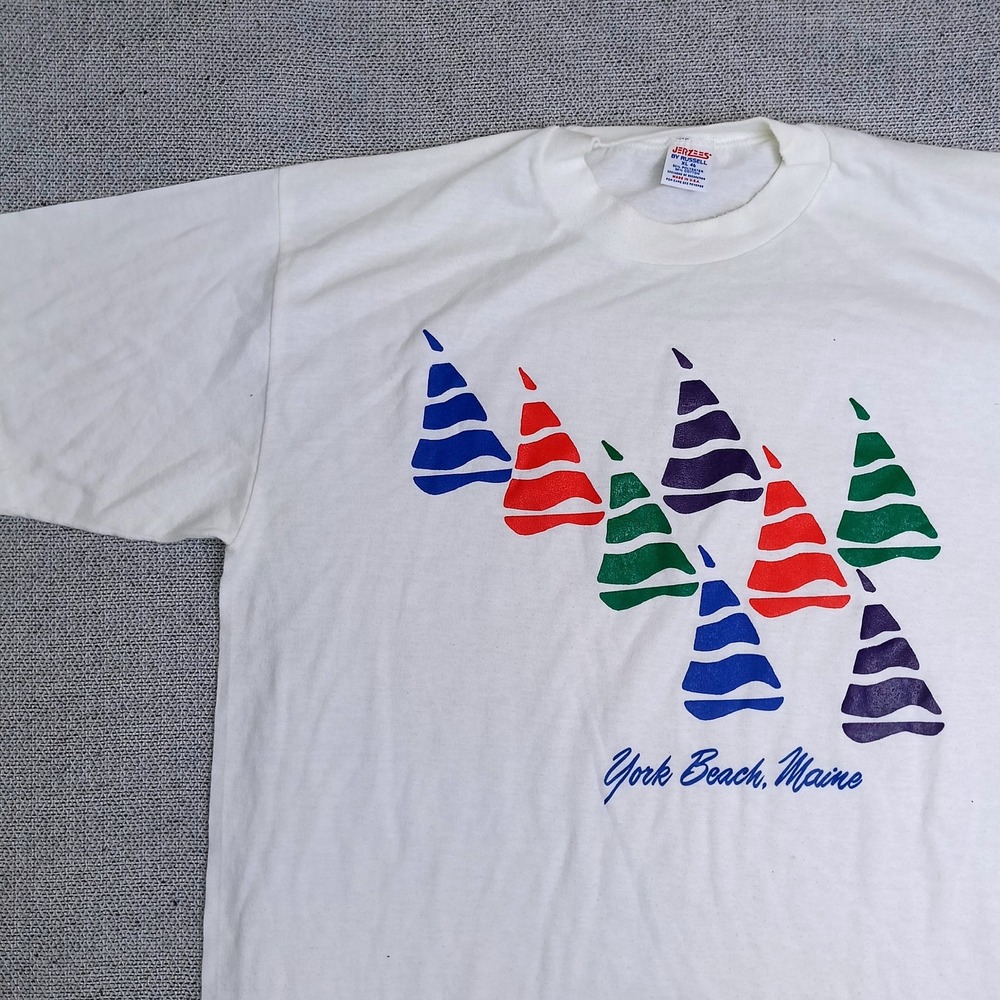 Jerzees York Beach Maine T-Shirt Mens XL White Good Vintage Graphic Tee USA
